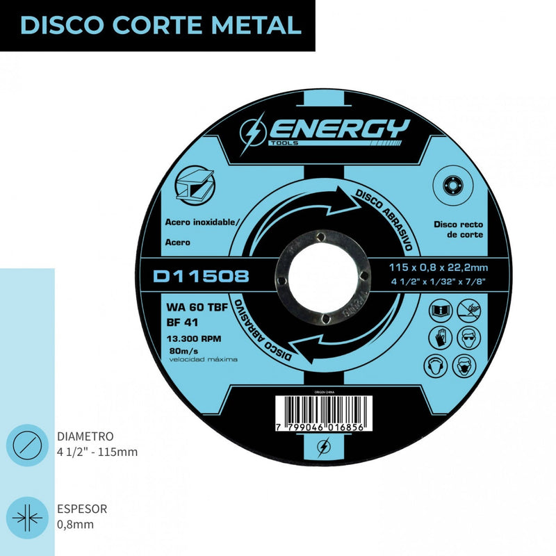 DISCO CORTE 4 1/2" X 0.8mm METAL/INOX D11508