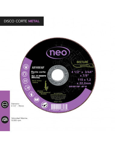 DISCO CORTE 4 1/2" x 1.2mm METAL INOX 1211512