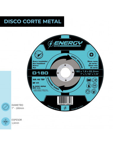 DISCO CORTE 7" x 1.6mm METAL/INOX D180