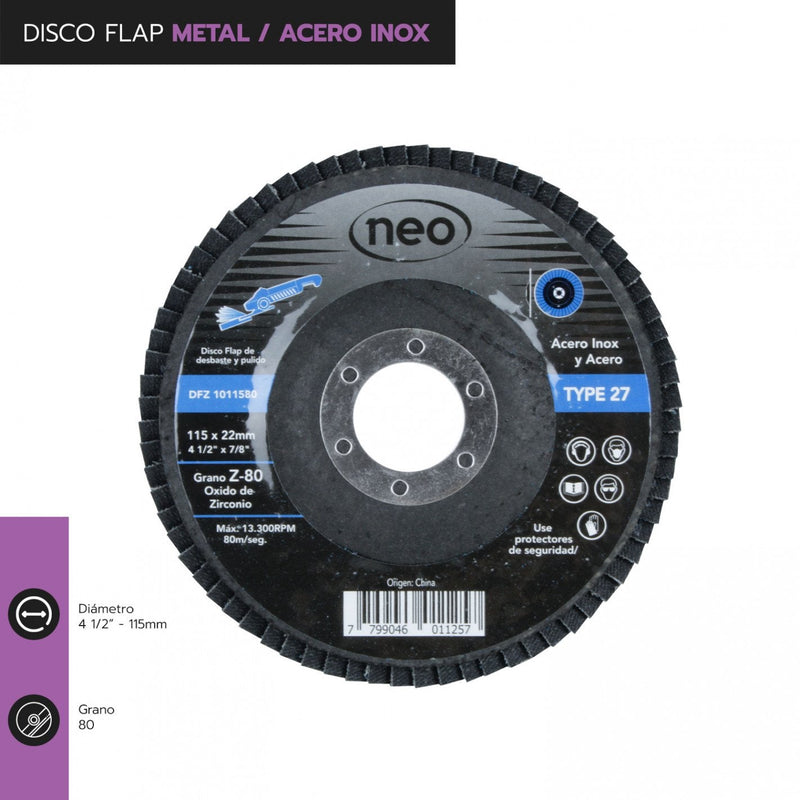 DISCO FLAP 4 1/2" METAL / ACERO INOX GR80 1011580