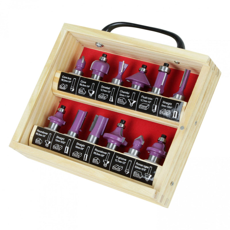 JUEGO 12 FRESAS EJE 1/2" Caja de madera