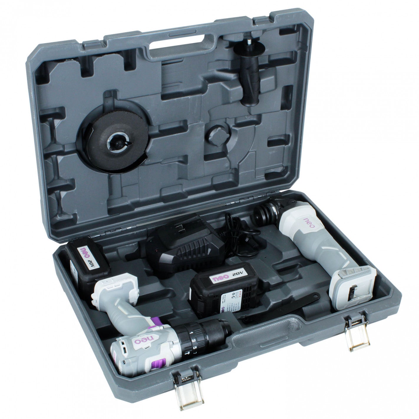 KIT TALADRO + ESMERIL BRUSHLESS 20V 2 BAT 3 AMP