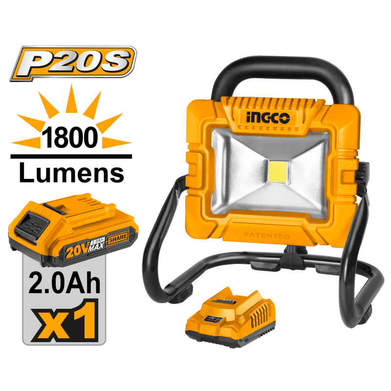 LAMPARA INGCO LED 20V - 20W C/BAT.C/CARGADOR # CWLI20258